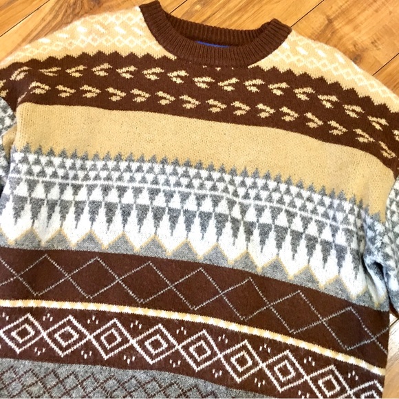 Aelfric Eden vintage print brown sweater grandpa style winter medium ivo… - Picture 1 of 7